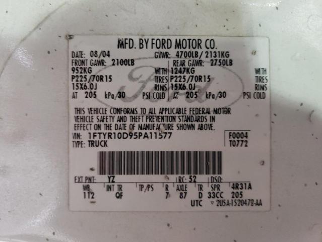Photo 10 from auction – 2005 FORD RANGER with VIN 1FTYR10D95PA11577