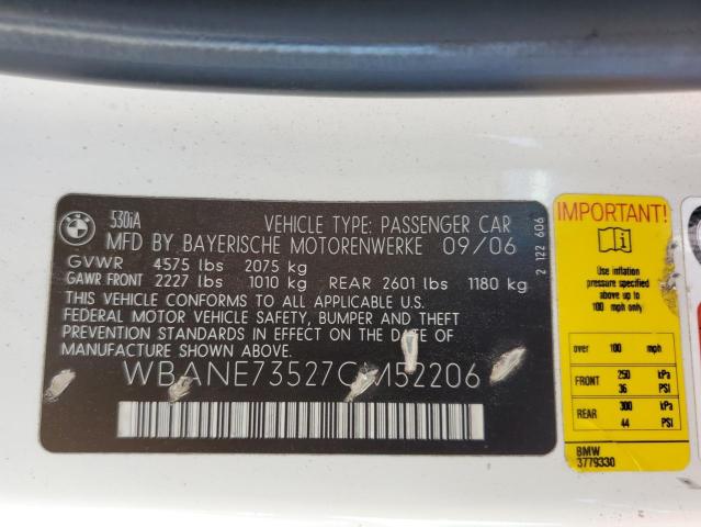 Photo 10 from auction – 2007 BMW 530 I with VIN WBANE73527CM52206