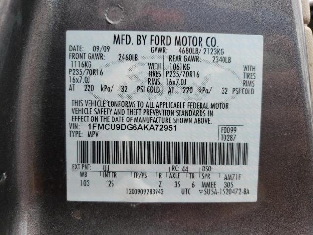 Photo 10 from auction – 2010 FORD ESCAPE XLT with VIN 1FMCU9DG6AKA72951