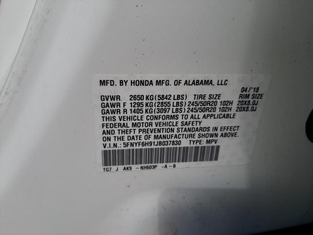 Photo 10 from auction – 2018 HONDA PILOT TOUR with VIN 5FNYF6H91JB037830