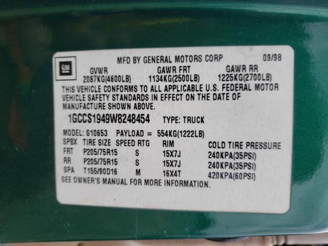 Photo 10 from auction – 1998 CHEVROLET .S10 with VIN 1GCCS1949W8248454