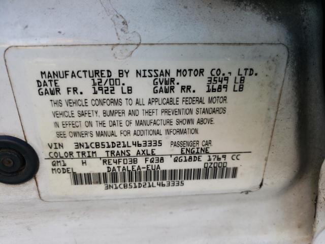 Photo 10 from auction – 2001 NISSAN SENTRA XE with VIN 3N1CB51D21L463335