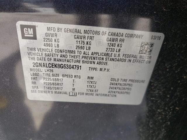 Photo 10 from auction – 2016 CHEVROLET EQUINOX LT with VIN 2GNALCEK8G6304791