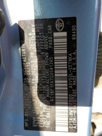 Photo 10 from auction – 2012 TOYOTA CAMRY BASE with VIN 4T1BF1FK7CU581365