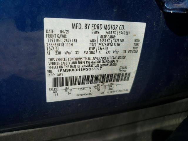 Photo 10 from auction – 2021 FORD EXPLORER X with VIN 1FMSK8DH1MGB58017