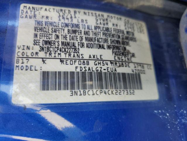 Photo 10 from auction – 2012 NISSAN VERSA S with VIN 3N1BC1CP4CK227352