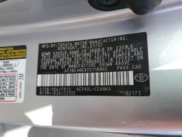 Photo 10 from auction – 2007 TOYOTA CAMRY CE with VIN 4T1BE46KX7U116802