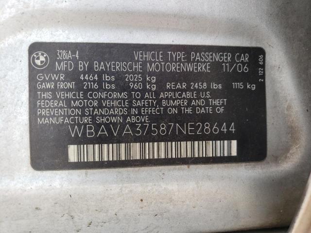 Photo 10 from auction – 2007 BMW 328 I with VIN WBAVA37587NE28644