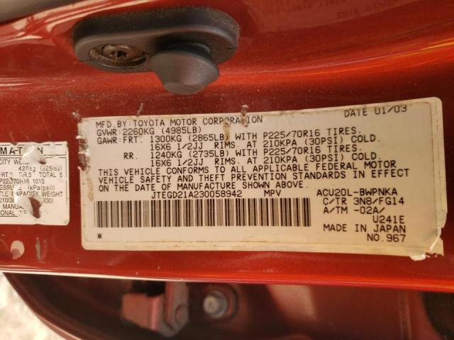 Photo 10 from auction – 2003 TOYOTA HIGHLANDER with VIN JTEGD21A230058942