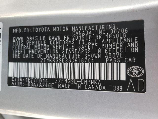 Photo 10 from auction – 2006 TOYOTA COROLLA MA with VIN 2T1KR32E36C616704