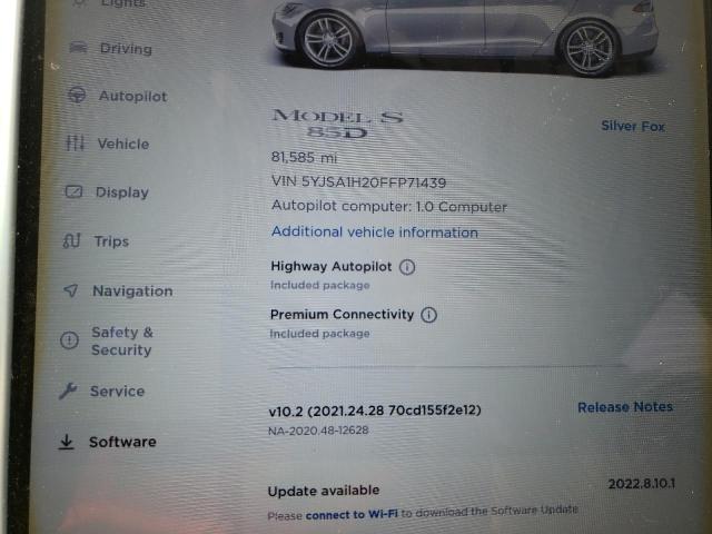 Photo 8 from auction – 2015 TESLA MODEL S 85 with VIN 5YJSA1H20FFP71439