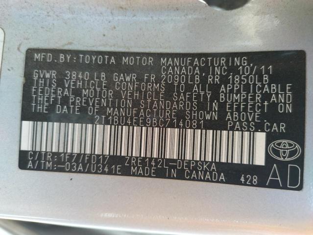 Photo 10 from auction – 2011 TOYOTA COROLLA BA with VIN 2T1BU4EE9BC714081