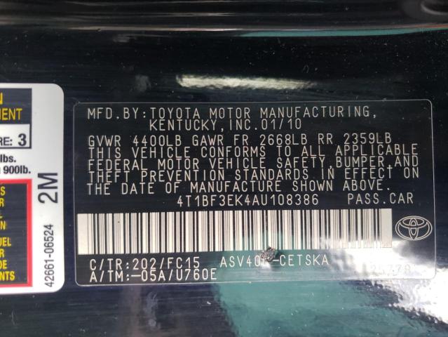 Photo 10 from auction – 2010 TOYOTA CAMRY BASE with VIN 4T1BF3EK4AU108386