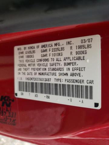 Photo 10 from auction – 2007 HONDA ACCORD EX with VIN 1HGCM72637A012497