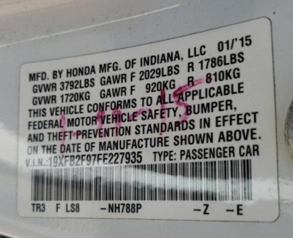Photo 10 from auction – 2015 HONDA CIVIC EXL with VIN 19XFB2F97FE227935