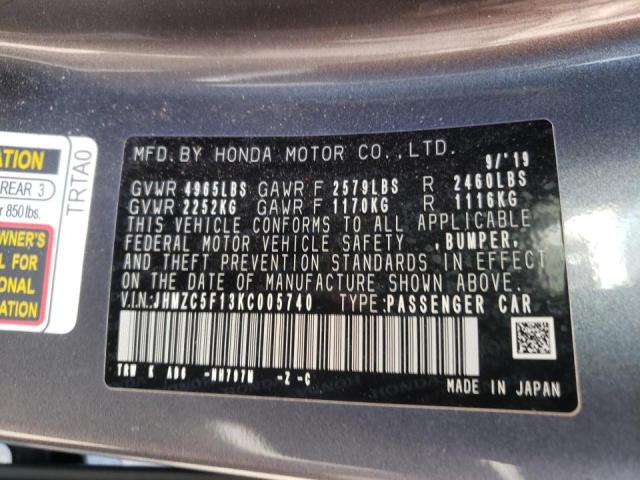 Photo 10 from auction – 2019 HONDA CLARITY with VIN JHMZC5F13KC005740