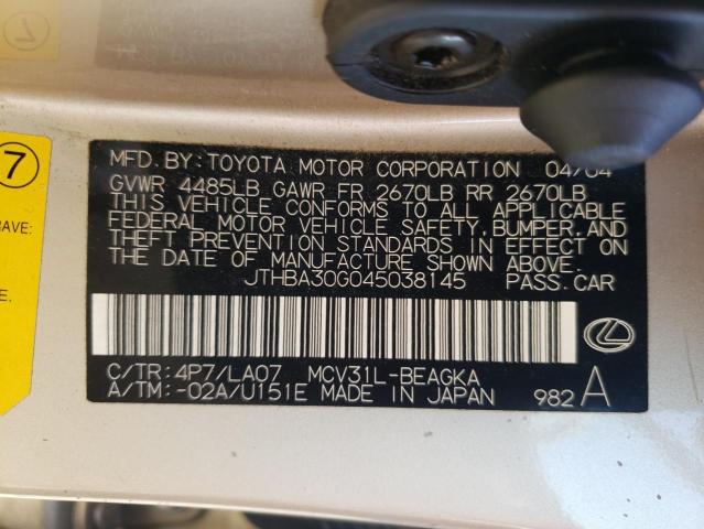 Photo 10 from auction – 2004 LEXUS ES 330 with VIN JTHBA30G045038145