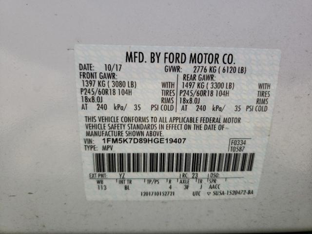 Photo 10 from auction – 2017 FORD EXPLORER X with VIN 1FM5K7D89HGE19407