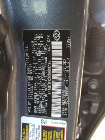 Photo 10 from auction – 2012 TOYOTA CAMRY SE with VIN 4T1BK1FK3CU008796