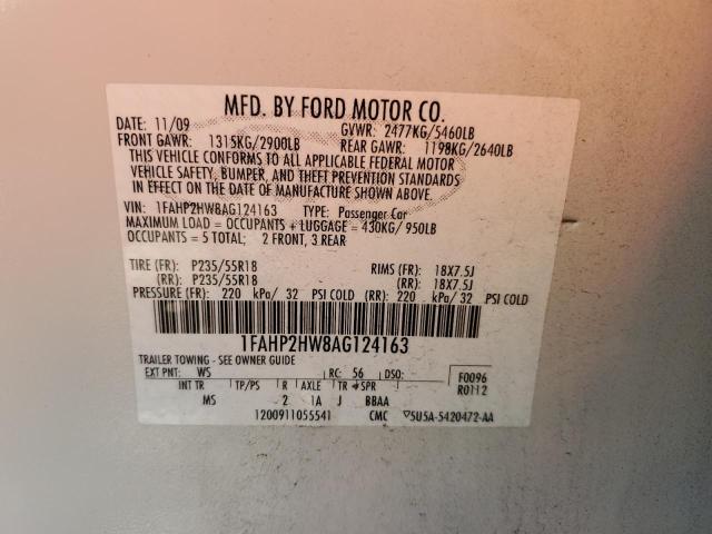 Photo 10 from auction – 2010 FORD TAURUS SEL with VIN 1FAHP2HW8AG124163