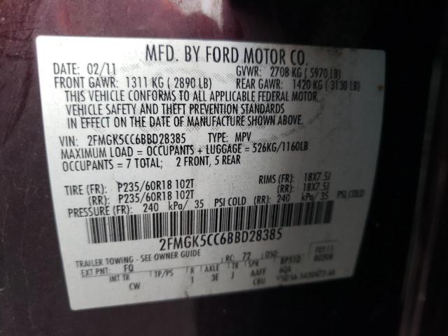 Photo 10 from auction – 2011 FORD FLEX SEL with VIN 2FMGK5CC6BBD28385