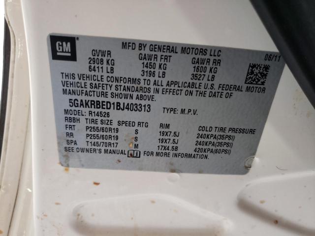 Photo 10 from auction – 2011 BUICK ENCLAVE CX with VIN 5GAKRBED1BJ403313