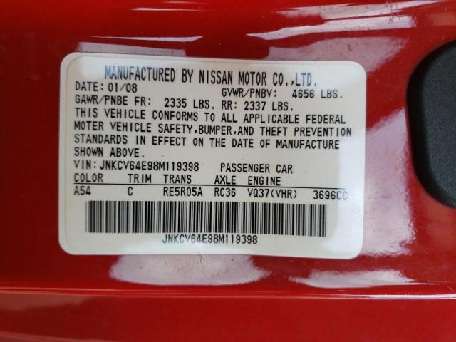 Photo 10 from auction – 2008 INFINITI G37 with VIN JNKCV64E98M119398