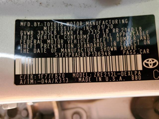 Photo 10 from auction – 2020 TOYOTA COROLLA LE with VIN 5YFEPRAE8LP106948