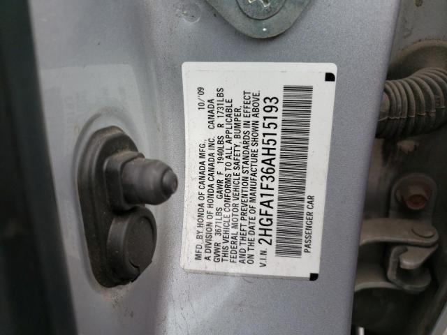 Photo 10 from auction – 2010 HONDA CIVIC with VIN 2HGFA1F36AH515193