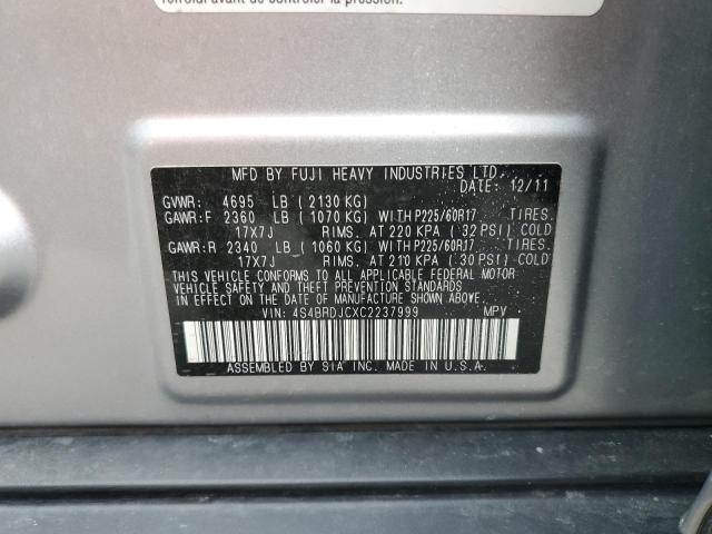 Photo 10 from auction – 2012 SUBARU OUTBACK 3. with VIN 4S4BRDJCXC2237999