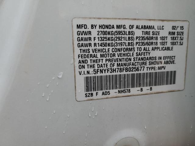 Photo 10 from auction – 2015 HONDA PILOT EXLN with VIN 5FNYF3H78FB025677