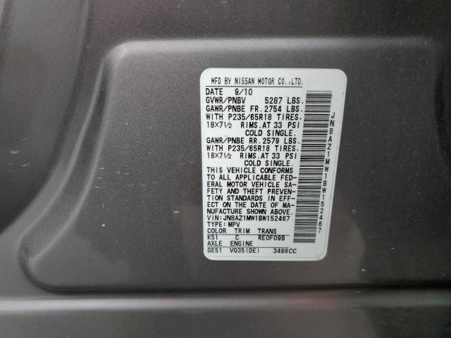 Photo 10 from auction – 2011 NISSAN MURANO S with VIN JN8AZ1MW1BW152467