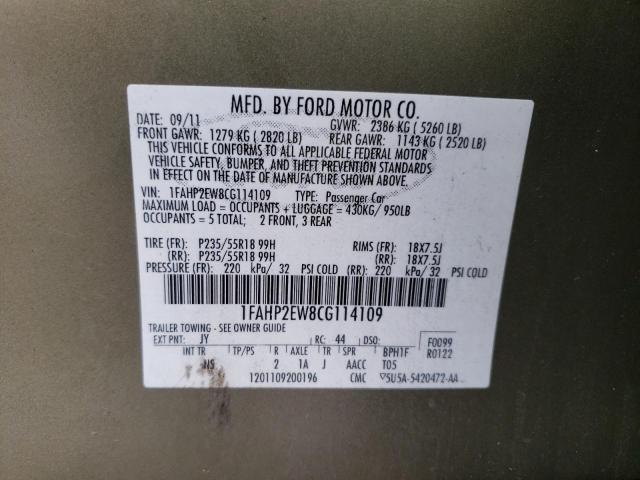 Photo 10 from auction – 2012 FORD TAURUS SEL with VIN 1FAHP2EW8CG114109