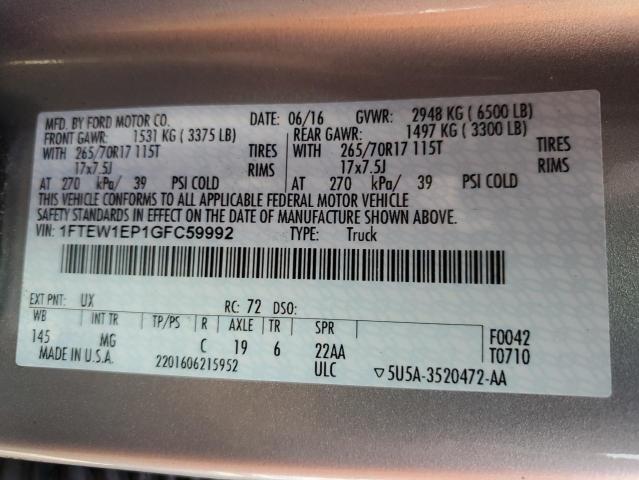 Photo 10 from auction – 2016 FORD F150 SUPER with VIN 1FTEW1EP1GFC59992