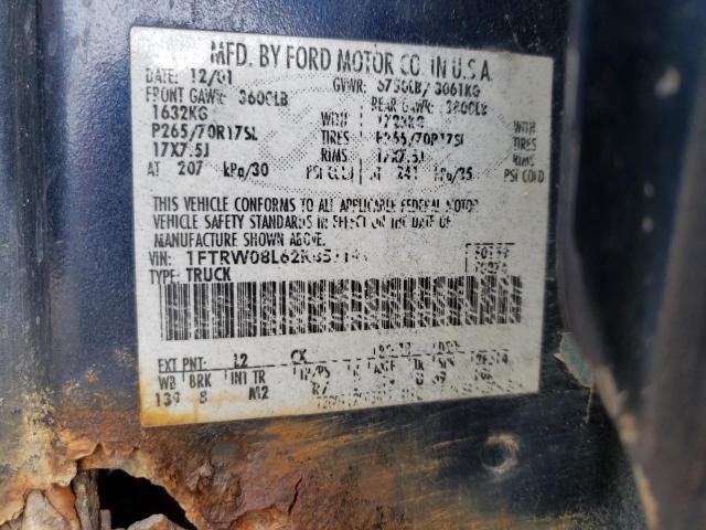 Photo 10 from auction – 2002 FORD F150 SUPER with VIN 1FTRW08L62KB57141