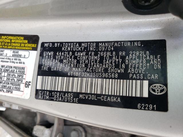 Photo 10 from auction – 2005 TOYOTA CAMRY LE with VIN 4T1BF32K25U596568
