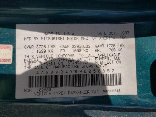 Photo 10 from auction – 1998 MITSUBISHI ECLIPSE RS with VIN 4A3AK34Y8WE058852