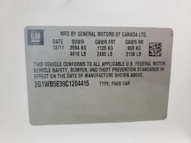Photo 10 from auction – 2012 CHEVROLET IMPALA LT with VIN 2G1WB5E39C1204415