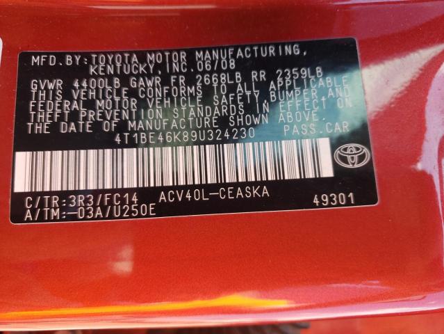 Photo 10 from auction – 2009 TOYOTA CAMRY BASE with VIN 4T1BE46K89U324230