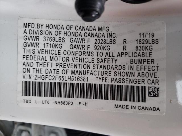 Photo 10 from auction – 2020 HONDA CIVIC LX with VIN 2HGFC2F65LH516381