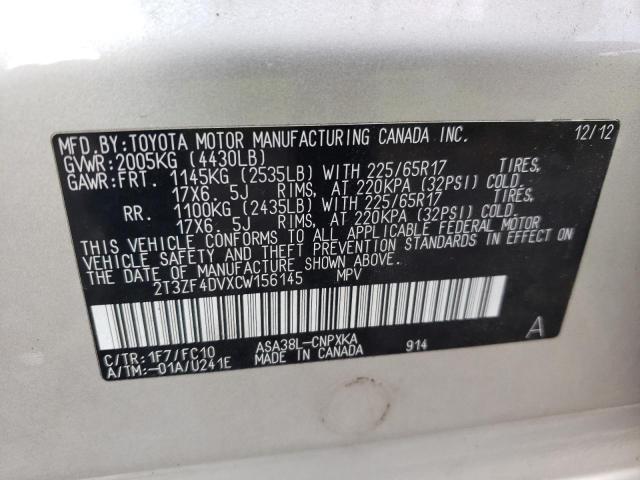Photo 10 from auction – 2012 TOYOTA RAV4 with VIN 2T3ZF4DVXCW156145