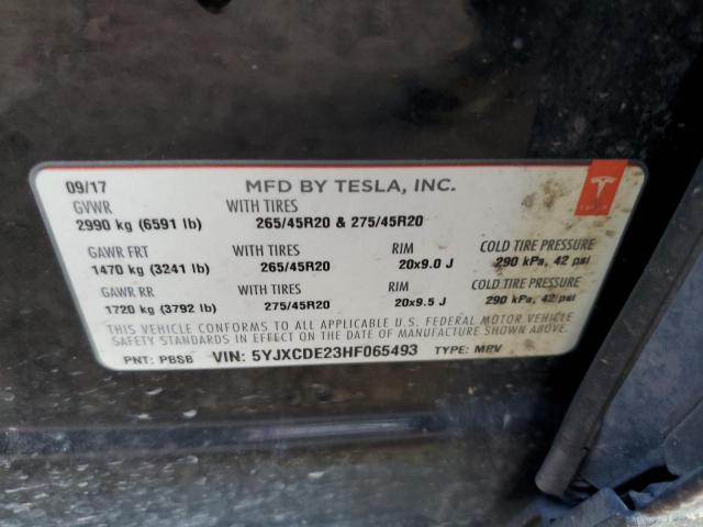 Photo 10 from auction – 2017 TESLA MODEL X with VIN 5YJXCDE23HF065493