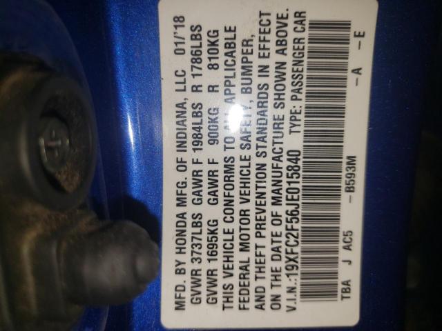 Photo 10 from auction – 2018 HONDA CIVIC LX with VIN 19XFC2F56JE015840