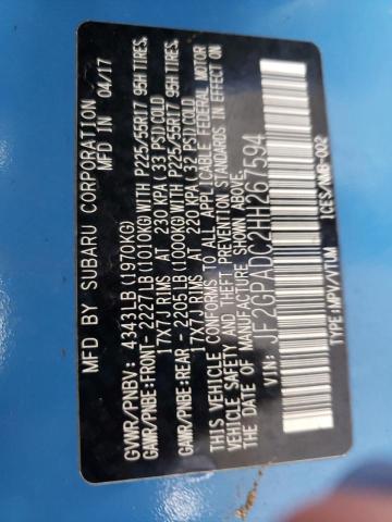 Photo 10 from auction – 2017 SUBARU CROSSTREK with VIN JF2GPADC2HH267594