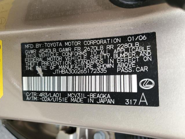 Photo 10 from auction – 2006 LEXUS ES 330 with VIN JTHBA30G265172335