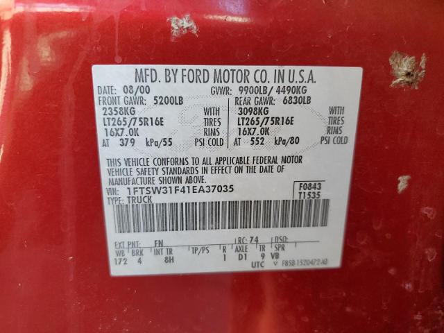 Photo 10 from auction – 2001 FORD F350 SRW S with VIN 1FTSW31F41EA37035