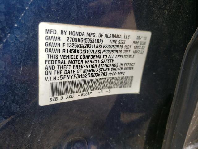 Photo 10 from auction – 2013 HONDA PILOT EXL with VIN 5FNYF3H52DB036783
