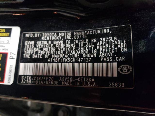 Photo 10 from auction – 2016 TOYOTA CAMRY LE with VIN 4T1BF1FK5GU147127
