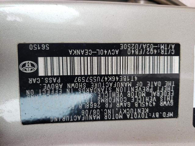 Photo 10 from auction – 2007 TOYOTA CAMRY CE with VIN 4T1BE46K47U557597