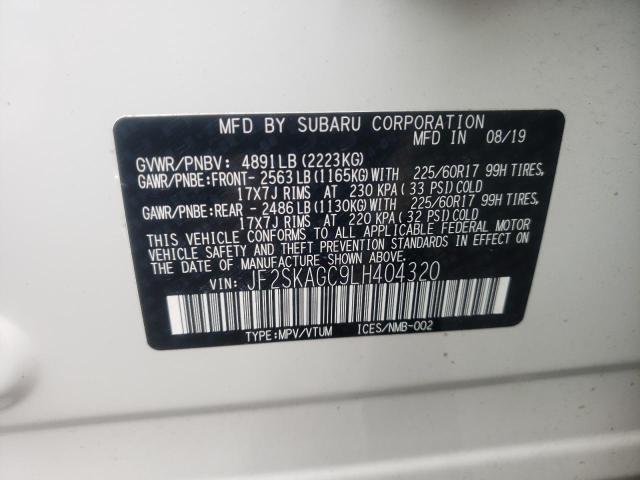 Photo 10 from auction – 2020 SUBARU FORESTER P with VIN JF2SKAGC9LH404320
